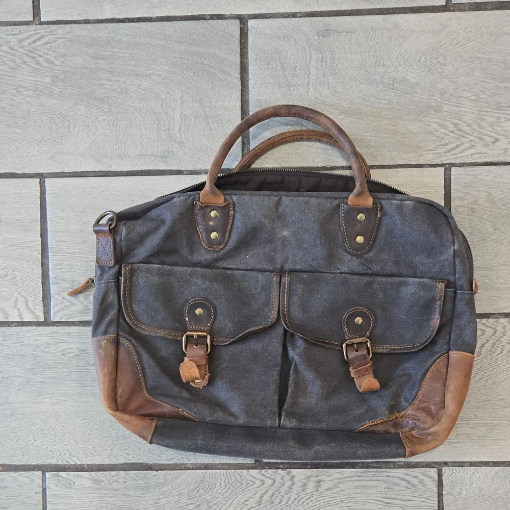 Vintage Style Canvas & Leather Travel Bag Briefcase‎ Laptop Duffel